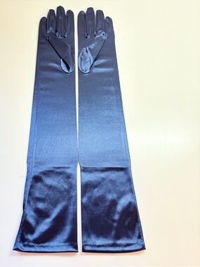 Vtg 90s E&S Novelty Co Navy Satin Long Gloves 19" Evening Prom New Old Stock